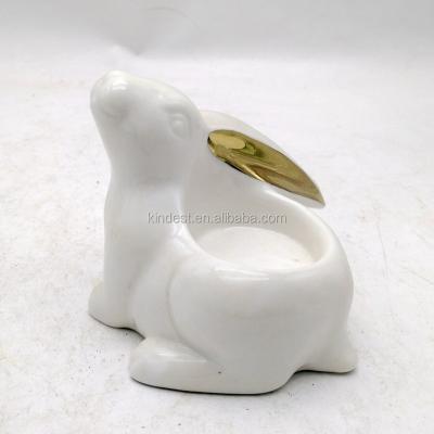 China High Quality Home Decorative Rabbit Shape Ear Gold Decoration Ceramic Candle Holder for sale