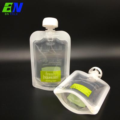 China Custom Shaped Barrier Logo Printed Plastic Baby Food Packaging Holder Up Water Bag Juice Pouch With Spout for sale