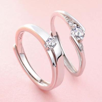 China FASHIONABLE New Design Korean Style 925 Sterling Silver CZ Band Love Couples Wedding Engagement Ring for sale