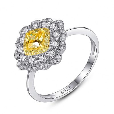 China CLASSIC 925 Sterling Silver Jewelry New Luxury Yellow Cubic Zircon Engagement Ring For Women for sale