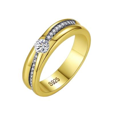 China FASHIONABLE Large 925 Sterling Silver Cubic Zirconia Stone Gold Women Couple Wedding Rings In Stock for sale