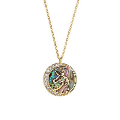 China Vintage S925 Silver Unicorn Necklace With Abalone Shell Fashion Necklace for sale