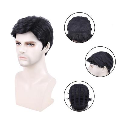 China Bright Black Silk Hair Set Male Chemical Fiber Short Hair Wig Male Braid Wig Supplier for sale