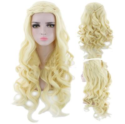 China Bright Silk Braid Song Of Game Of Ice And Fire Danilys Of Thrones Matte Silver Stain Weave Curly Wig 72cm Long For Women for sale