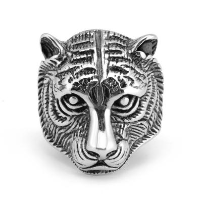 China Vintage Vintage Tyrant Tiger Punk Head Ring Mens Hip-Hop Titanium Steel Ring for sale