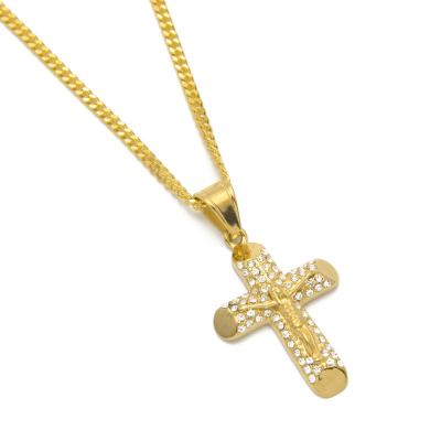 China Hip Hop Hip Hop Crucifix Pendant - New Diamond Titanium Steel Bevel Cut Gold Cross Cross Necklace Pendant Necklace for sale