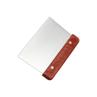 China Viable Hot Sale Baking Tools Free Sample Bakeware Tool Wooden Handle Metal Dough Scraper for sale