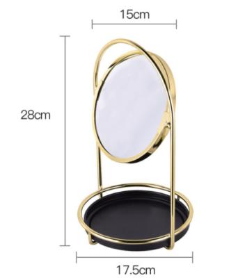 China Magnifying Double Sides Illuminated High Definition Makeup Mirror 360 Degree Rotation Free Standing Table Top Makeup Mirror With Wood Tray for sale