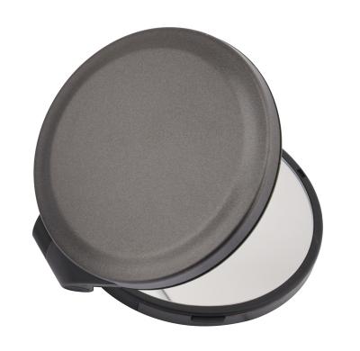 China Rechargeable LED Lighted Folding Cosmetic Mirror Stylish Pocket Round Black Mirror Handheld Travel Makeup Mirror for sale