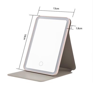 China High Quality Custom Table Top Lighted Makeup Mirror Square Travel Lighted Folding Makeup Mirror With LED for sale