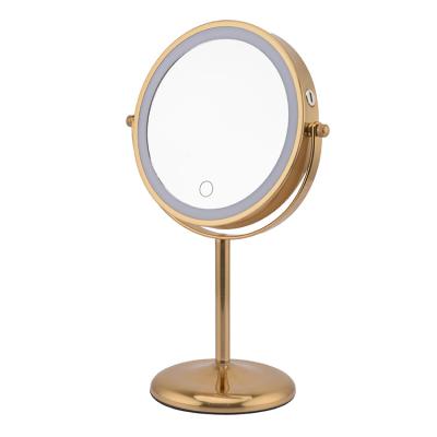 China Customized Double Sided Lighted Logo Makeup Mirror LED Light Round Shape Makeup Mirror New With Lamps for sale