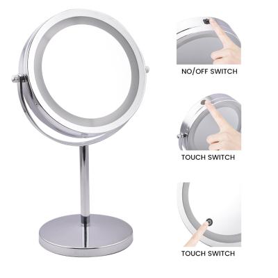 China Chrome Lighted Metal Led Makeup Light Mirror Rechargeable Portable Desktop Cosmetic Mirror For Girls Gift for sale