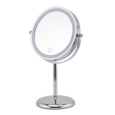 China Best Quality Chrome Double Sides Lighted Makeup Mirror Magnification Desktop Cosmetic Mirror With Led Light for sale