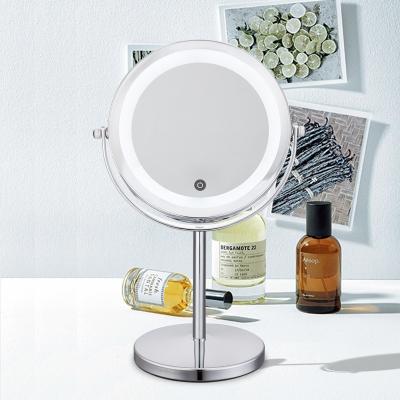 China Lighted Magnification Holding Round Metal Led Light Chrome Makeup Mirror Desktop Cosmetic Mirror With Best Quality for sale