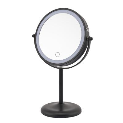 China Lighted 360 Degree Magnification Bathroom Mirror Rotatable Standing Mirror Shaving Around Double Side Cosmetic Mirror With Led Light for sale