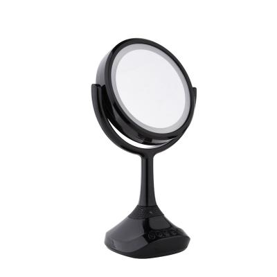 China Lighted Double Sides Table Music Round Mirror Maker Magic Mirror Light Makeup Led Mirror With Music And Led Lights for sale