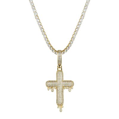 China Little Men's Hiphop 14k Iced Out Gold Cross Pendant Jesus Cross Pendant Necklace Hip Hop Bling 18k Gold For Men for sale