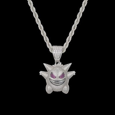 China Full Diamond Jewelry Elf Gengar Cartoon Hiphop Hip Hop Pendant Necklaces For Men for sale