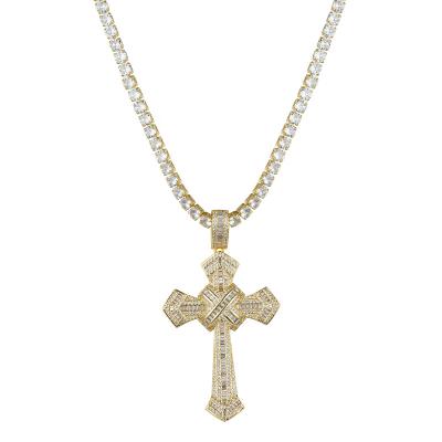 China Hip Hop Fashion Hip Hop Gold Plated 14k Cross Pendant Christian Jesus Cross Pendant for sale