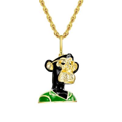 China Hiphop Hip Hop Metaverse Gold Plated NFT Bored Monkey Yacht Club BAYC Iced Out Bored Monkey Pendant Necklaces for sale