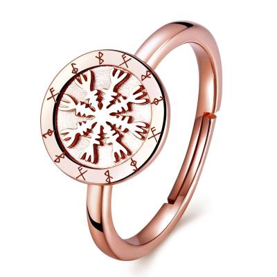 China 925 FASHIONABLE Sterling Silver Ring Vikings: The Valhöll Vegvisir Adjustable Viking Round Compass Couple Rings for sale