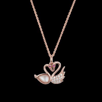 China 18ct Rose Gold Plated Vermeil Abalone Shell Jewelry Pink Mother Of Pearl Swan Necklace 925 Silver Mysterious Couples Necklace for sale