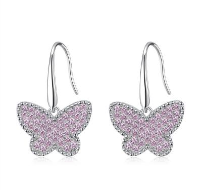 China Cute Fashion Butterfly Earrings Champagne Zirconia Sterling Silver Simple Design Jewelry for sale