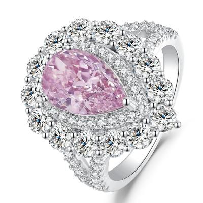 China FASHION Fine Jewelry Trendy Design Drop Shaped Pink Rhinestone Zircon Wedding Ring for sale