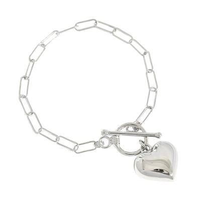 China 925 Sterling Silver Paper Clip Chain Cute Heart Bracelet for sale