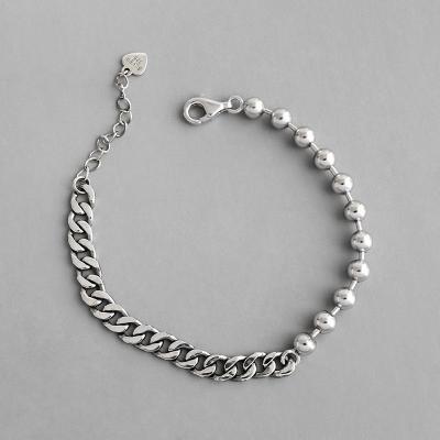 China Sterling Silver Bead Link Chain Pure Casual/Sporty Mixed Style Vintage Antique Bracelet for sale