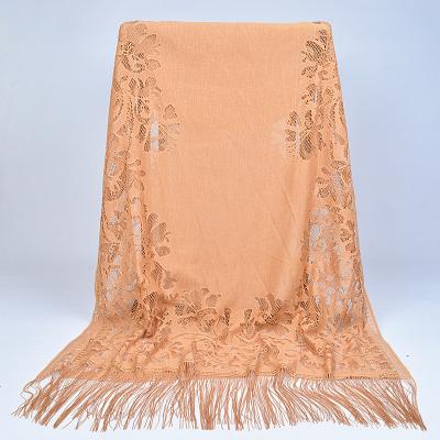 China Ladies/Women Polyester Long Fringe Light Weight Lace Tassels Solid Color Shawl Scarf For Spring Summer Autumn for sale