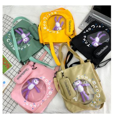 China Fashion Transparent Fashion Children Bag Forest Cartoon Doll Girl Shoulder Bag Large Capacity Canvas Bag for sale