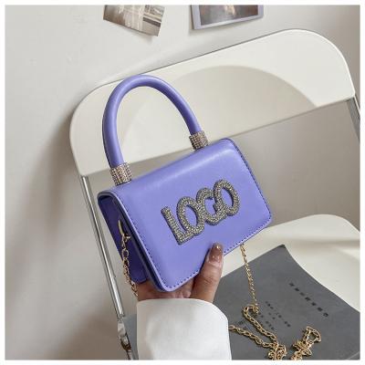 China Wholesale Diamond Personality Custom Logo Messenger Shoulder Bag Of Fashion Women Metal Chain Square Handbags for sale