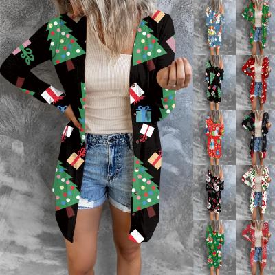 China Viable Wholesale Woman Long Sleeve Coat Fashion Cute Cartoon Christmas Knit Cardigan Sweaters Tops For Women for sale