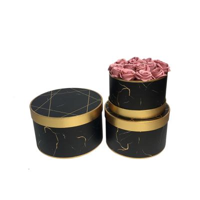 China Wholesale Recyclable Black White Marble Flower Box Mum Roses Box Round Cardboard Flower Box For Flowers for sale