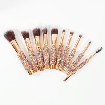 China Ganzhou Water Diamond 24 Head 10 Pcs Essential Flat Makeup Brush Fan Brush for sale