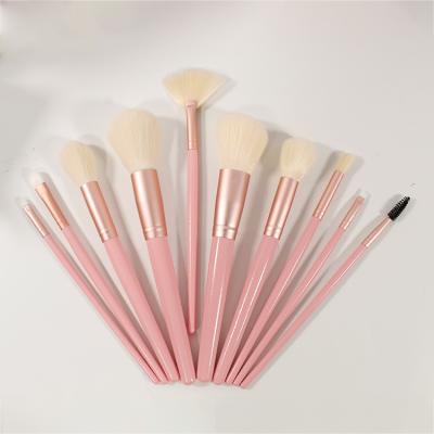 China Fan Brush Pink Crystal Wooden Beauty Complete Artist Toolsmakeup 10 Pcs Cosmetic Makeup Brush Set for sale