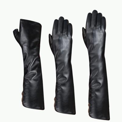 China Touch Smelling Womens Black Long Arm Tight Goatskin Leather Gloves Ethiopian Custom Winter Others Sports Gloves for sale