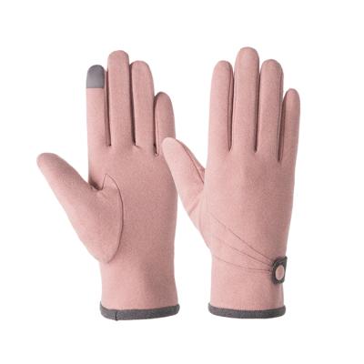 China Comfortable Women's Fashion Ladies Warm Suede Striping Black Touch Screen Driving Bicycle Velor Gloves for sale