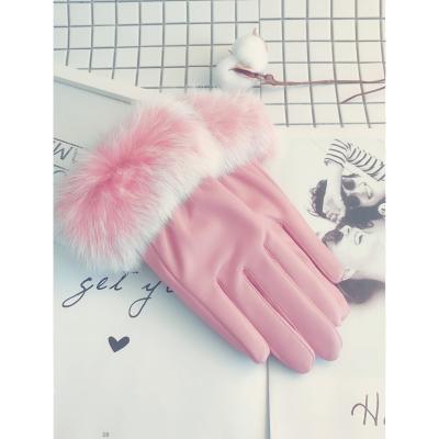 China Wholesale Motorcycle Striped Driving Touch Screen Fashion Rabbit Hair Rabbit Sheepskin PU Ladies Leather Gloves for sale