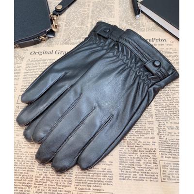 China Striped Men's Winter PU Leather Thermal And Windproof Touch Screen Fashion Glove Locomotive Driving for sale