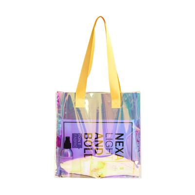 China Wholesale Custom Handled Fashion Logo Laser Shoulder Beach Shopping Bag Holographic PVC High Capacity Shopping Bag for sale