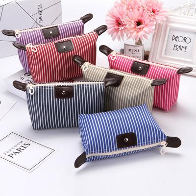 China Wholesale Custom Logo White Nylon Travel Pouch Travel Makeup Fashion Stripe Cosmetic Bag Daily Toiletry Organizer Waterproof for sale