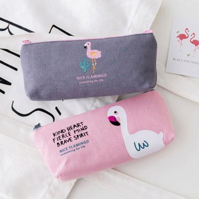 China Reusable Fashion Cartoon Flamingo Student Stationery Bag School Cotton Canvas Pencil Custom Filter Frame for sale