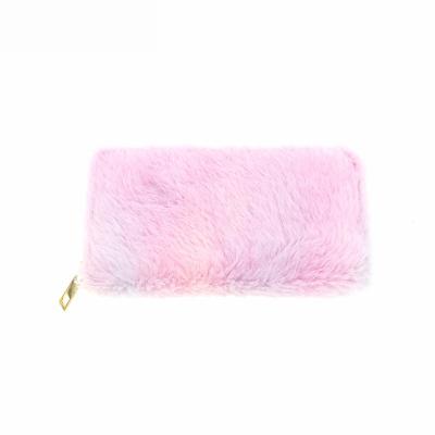 China Other Luxury Plush Silver Stand Ladies Long Wallet Gradient Color Soft Plush Hot Selling Purse for sale