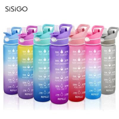 China SISIGO S585 Sport Sustainable Water Bottle With Spray Mist For Outdoor Hydration Motivational Water Bottle 1L With Time Marker for sale