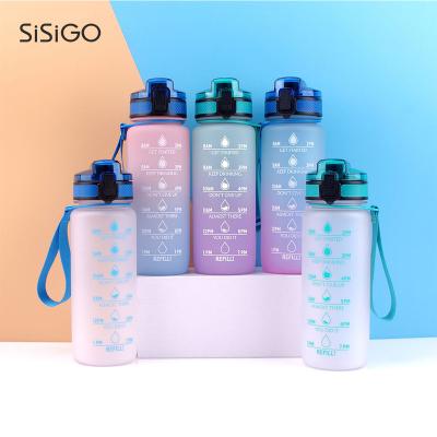 China SISIGO Custom Viable Sports 500ML 740ML 1L 32 Ounce S590 32oz BPA Tritan Gym Plastic Free Motivational Water Bottle With Time Marker for sale