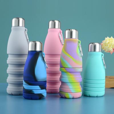 China SISIGO S8064 Quality 550ml BPA Free Silicone Viable Food Grade Plastic Collapsible Collapsible Travel Plastic Water Bottle With Carabiner for sale