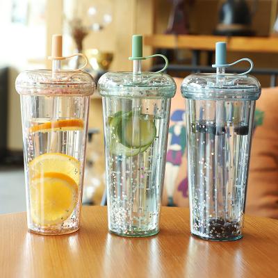 China SISIGO S1055 Summer Milk Tea Ice Water Bottle Viable Custom Transparent Flicker Free New Bpa Drinking Tumbler Plastic Cups With Straw for sale