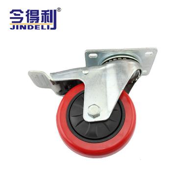 China PIVOT Caster Wheels Swivel Plate Lock Total Brake Red Polyurethane PU for sale